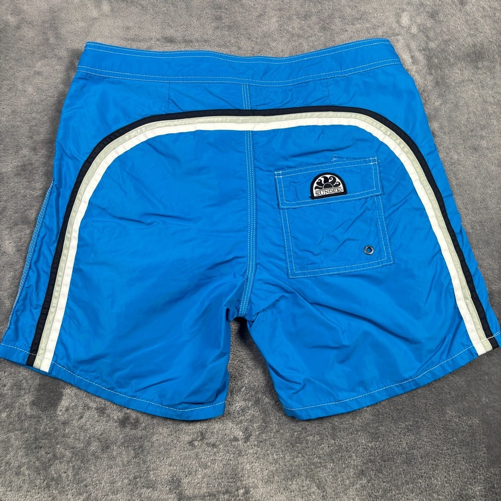 Sundek Rainbow Board Shorts Mens 32 Blue 6" Ins. Mesh-Lined Surf Swim Retro